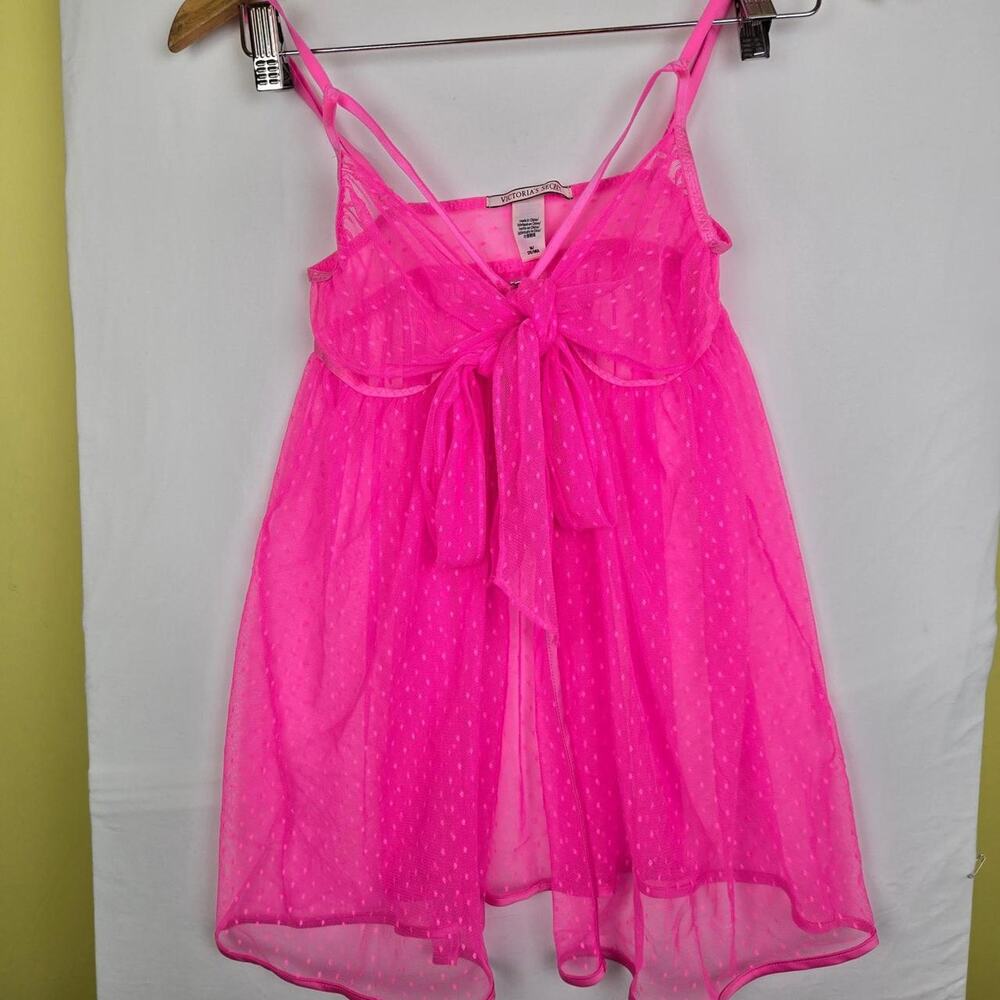 Victoria's Secret sheer pink slip dress Size M babydoll front bow tie